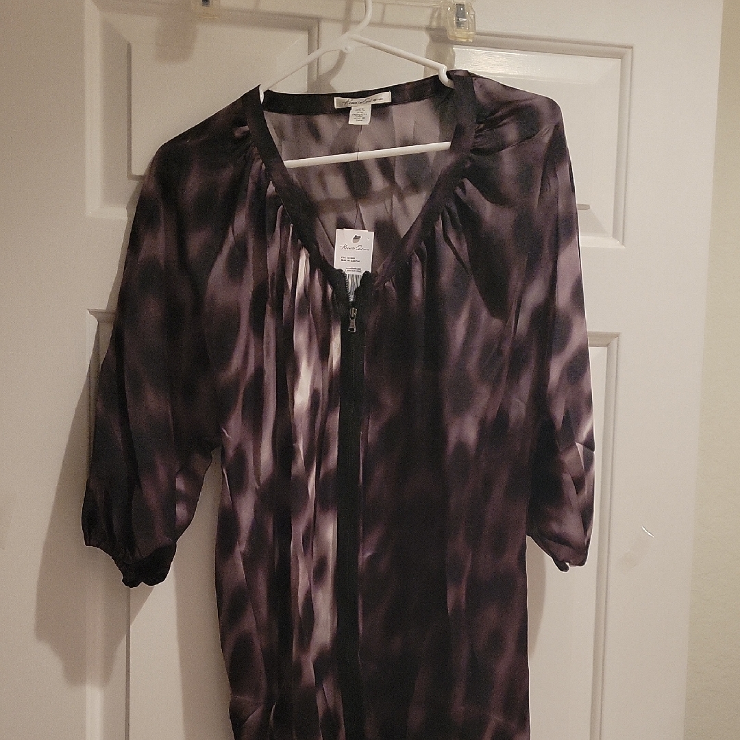 Kenneth Cole New York Black And Brown Animal Print Blouse